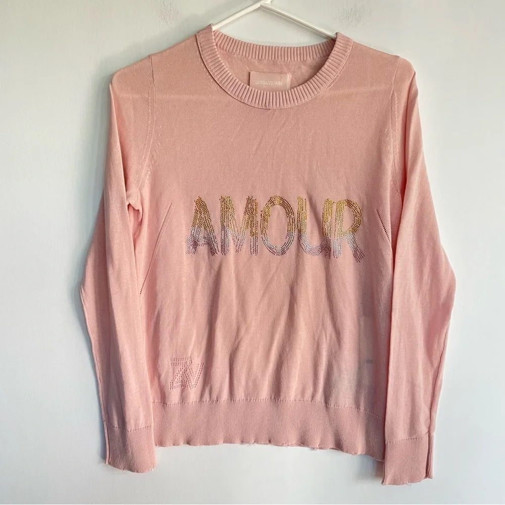 NWT Zadig and Voltaire Miss Amour Gradient Strass Sweater Pink Long Sleeve XS
